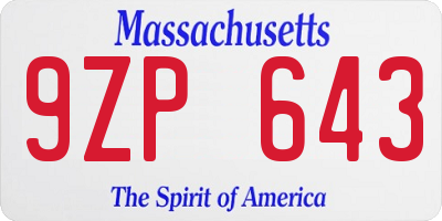 MA license plate 9ZP643