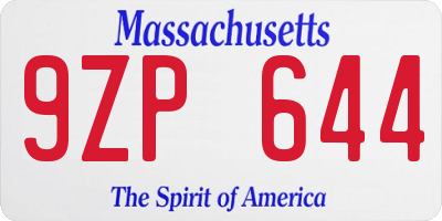 MA license plate 9ZP644