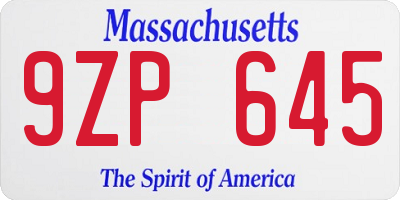 MA license plate 9ZP645
