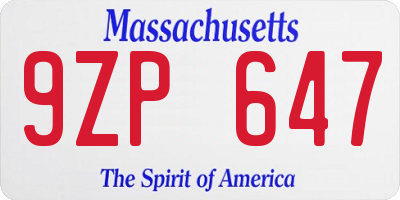 MA license plate 9ZP647