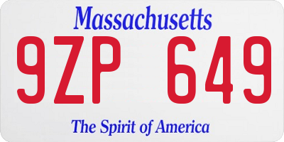 MA license plate 9ZP649