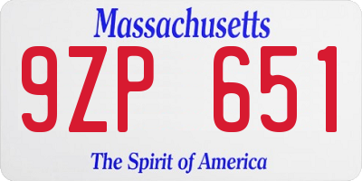 MA license plate 9ZP651