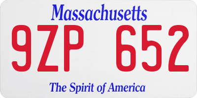 MA license plate 9ZP652