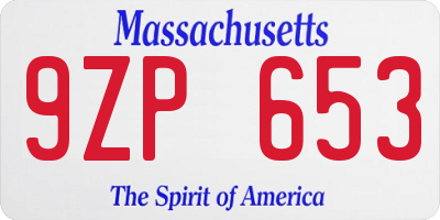 MA license plate 9ZP653
