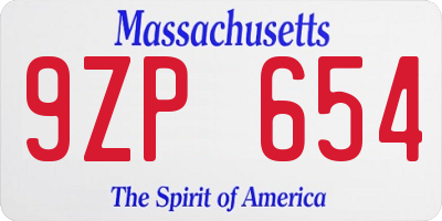 MA license plate 9ZP654