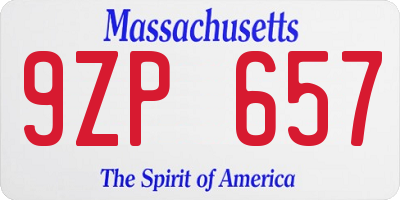 MA license plate 9ZP657