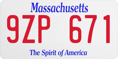 MA license plate 9ZP671