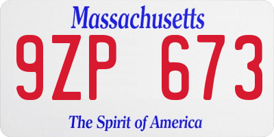 MA license plate 9ZP673