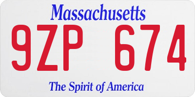 MA license plate 9ZP674