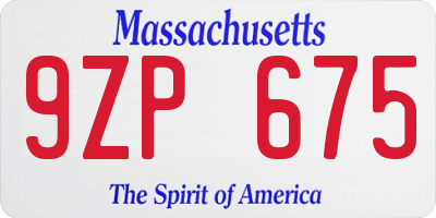 MA license plate 9ZP675