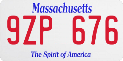 MA license plate 9ZP676