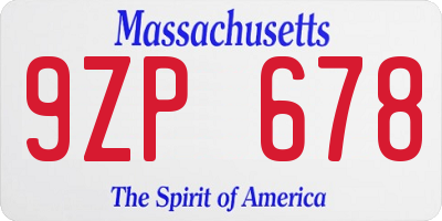 MA license plate 9ZP678