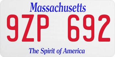 MA license plate 9ZP692