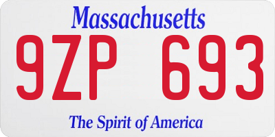MA license plate 9ZP693