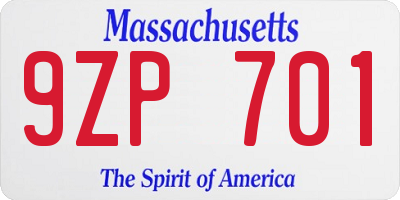 MA license plate 9ZP701