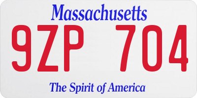 MA license plate 9ZP704