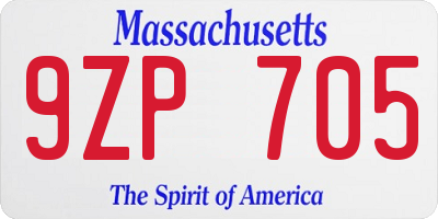 MA license plate 9ZP705
