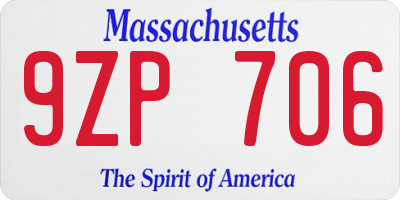 MA license plate 9ZP706