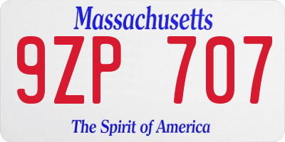 MA license plate 9ZP707