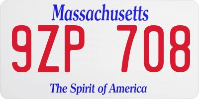 MA license plate 9ZP708