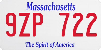 MA license plate 9ZP722