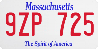 MA license plate 9ZP725