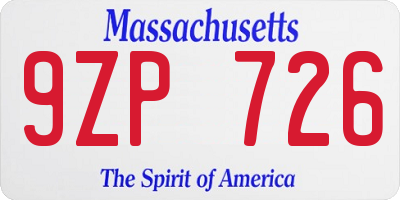 MA license plate 9ZP726