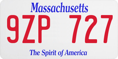 MA license plate 9ZP727