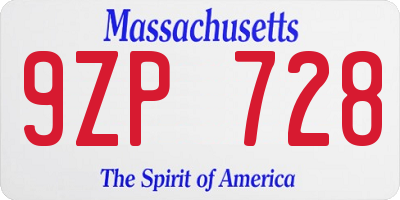 MA license plate 9ZP728