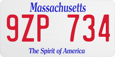 MA license plate 9ZP734