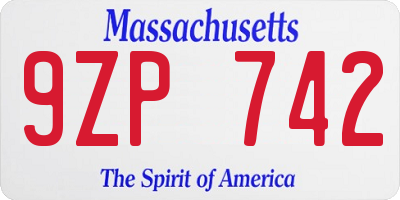 MA license plate 9ZP742