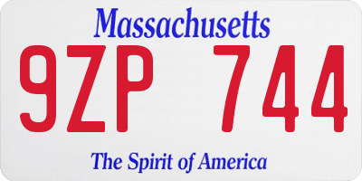 MA license plate 9ZP744