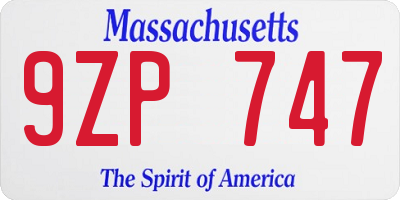 MA license plate 9ZP747