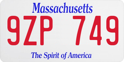 MA license plate 9ZP749