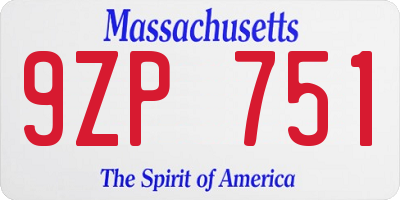 MA license plate 9ZP751