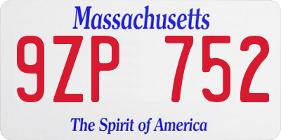 MA license plate 9ZP752