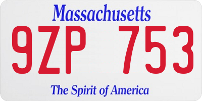 MA license plate 9ZP753