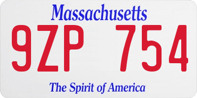 MA license plate 9ZP754