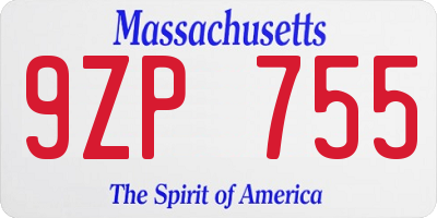 MA license plate 9ZP755