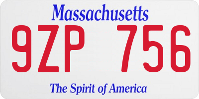 MA license plate 9ZP756