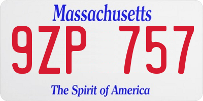 MA license plate 9ZP757