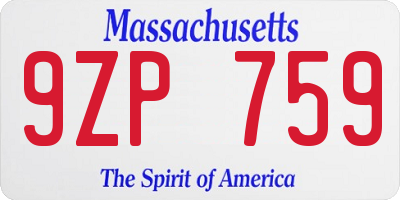 MA license plate 9ZP759