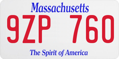 MA license plate 9ZP760