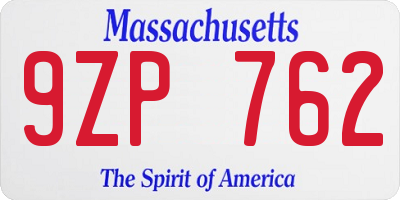 MA license plate 9ZP762