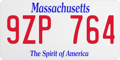 MA license plate 9ZP764