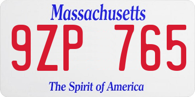 MA license plate 9ZP765