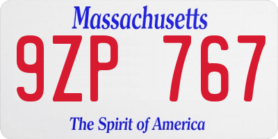 MA license plate 9ZP767