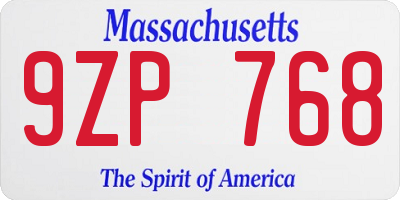 MA license plate 9ZP768