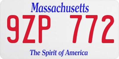 MA license plate 9ZP772