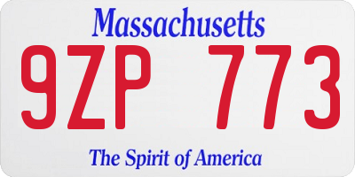 MA license plate 9ZP773